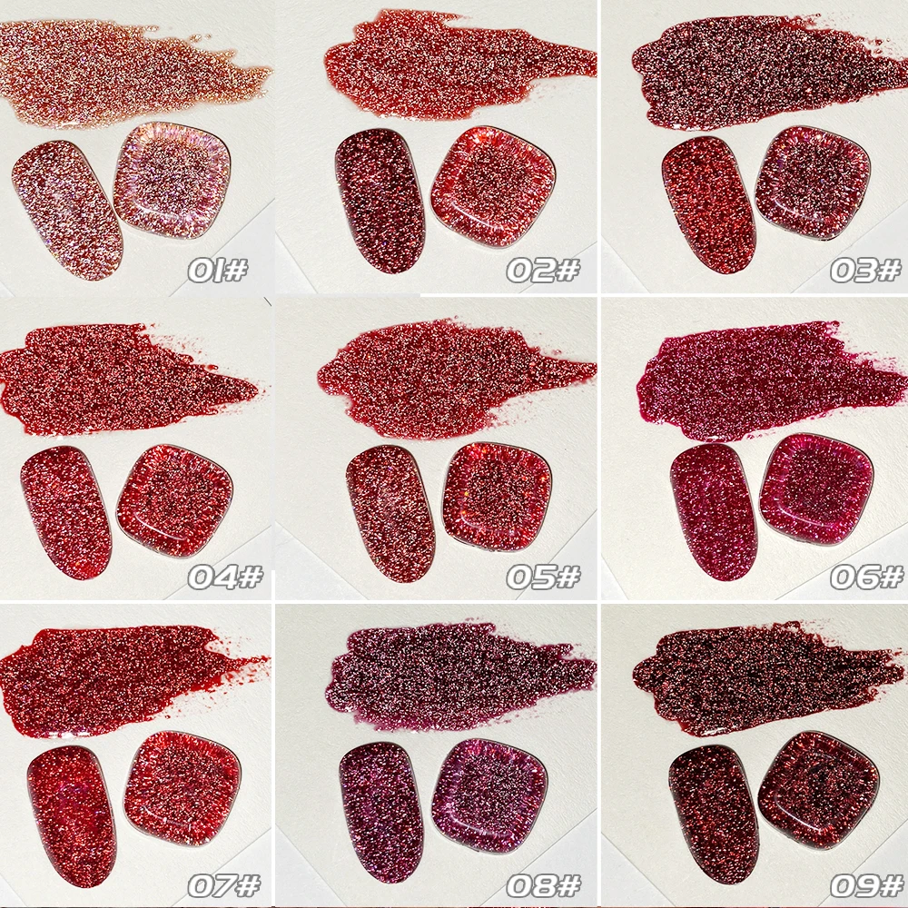 

Vendeeni 9 Color/set Bright Red Glitter Broken Diamond Gel Nail Polish Pure Red Nail Art Varnish With Color Card TPO/HEMA Free