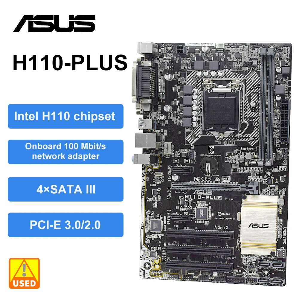 Imagem -05 - Kit Placa Mãe Intel H110 Pci-e 3.0 Usb 3.0 Sata Cpu Ddr4 Ram 8g x Lga 1151 Core i5 6500 Asus-h110-plus