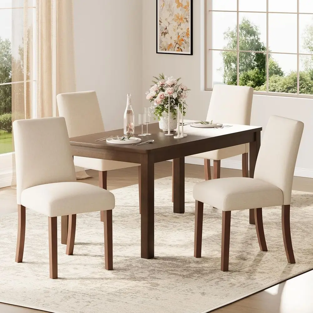 

Set of 4 Upholstered Dining Chairs with Wooden Legs, Suitable for Kitchen or Cafe - Beige