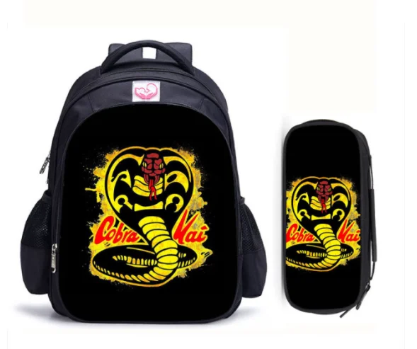 16 Inch Cobra Kai Backpack Children School Bags Boys Girls Daily Travel Backpacks Cartoon Mochila