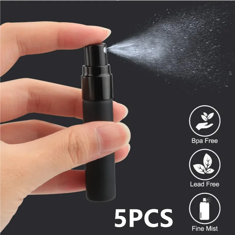 5PCS 5ml 10ml Portable Black Perfume Bottle Perfume Glass Bottle Empty Cosmetics Bottle Sample Test Tube Travel Cosmetic Tool