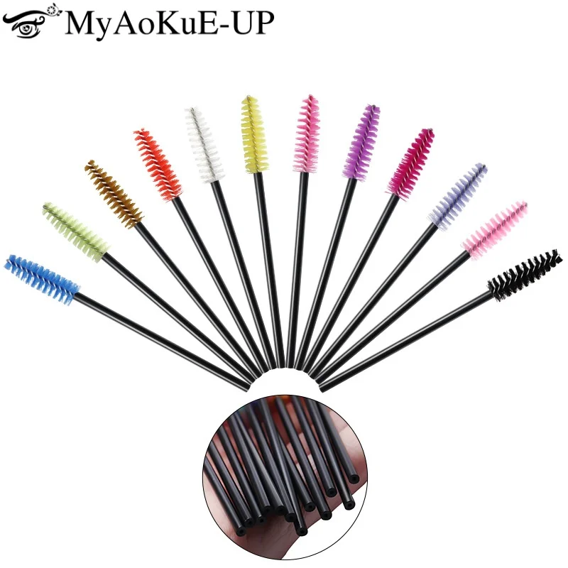 แปรงปัดขนตาแบบใช้แล้วทิ้ง 100 ชิ้น หวีคิ้วแบบกลวง แปรงต่อขนตา แปรงแต่งหน้า แท่งมาสคาร่า ไมโครบรัช อุปกรณ์เสริมความงาม