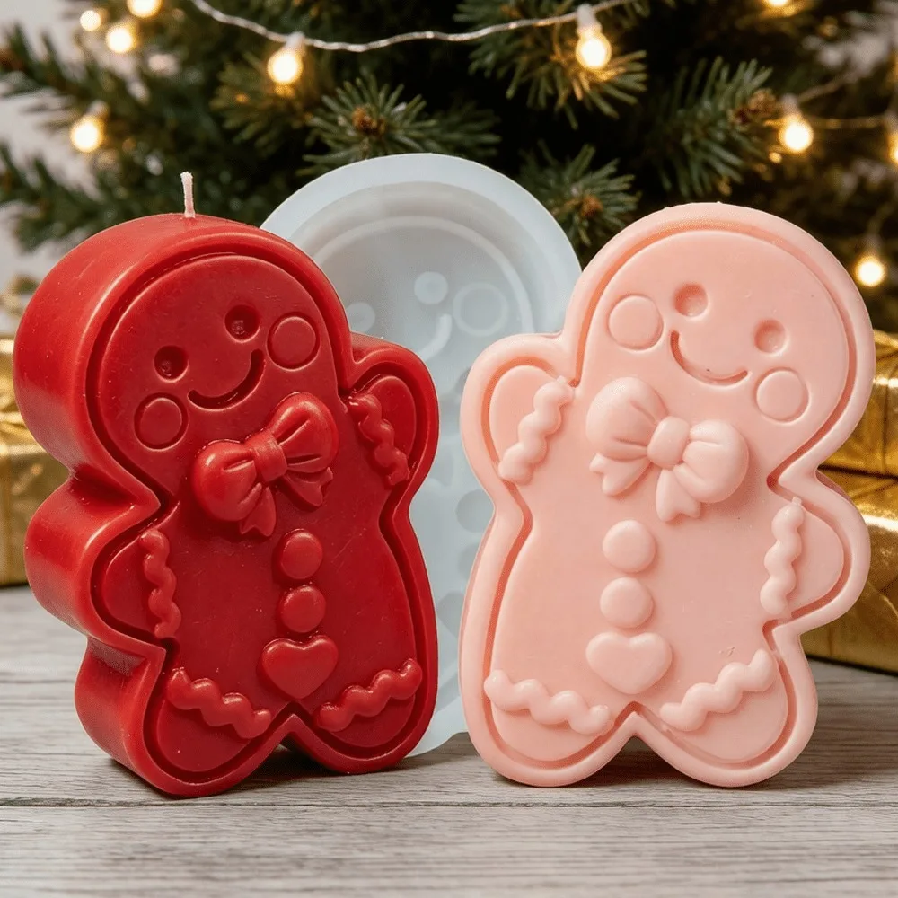 Schleifenförmiger Tanzender Lebkuchenmann Silikonform Lächelnder Cartoon-Charakter Weihnachten Gips Harz Seifenherstellung Ornament Partygeschenke