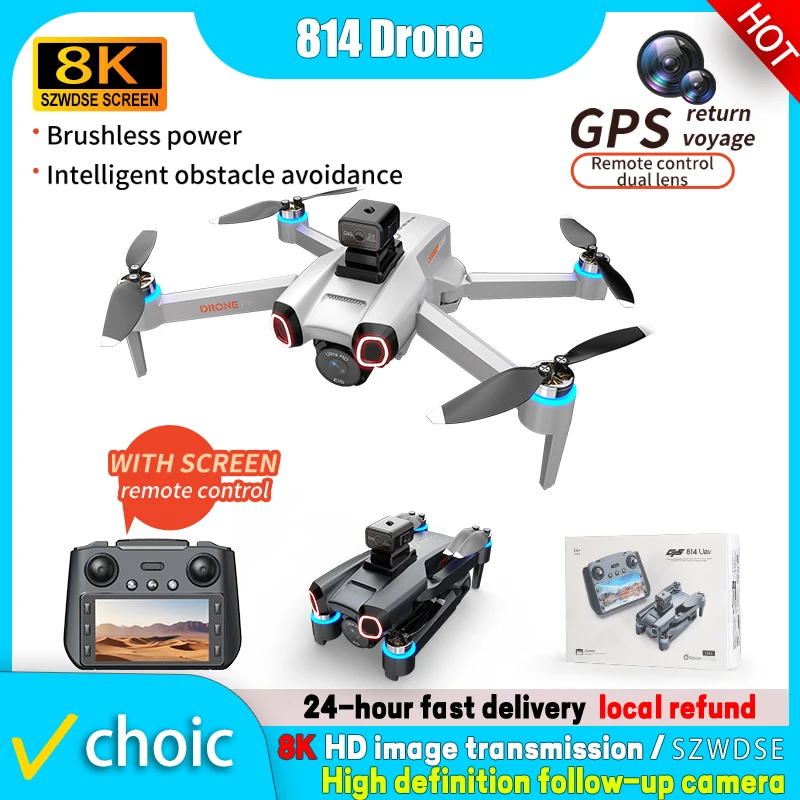 

Новый 814 ЖК-экран RC FPV Дрон 8K HD Камера 5G WIFI FPV 360 ° GPS-дрон для предотвращения препятствий, бесщеточный радиоуправляемый квадрокоптер, игрушки, дроны