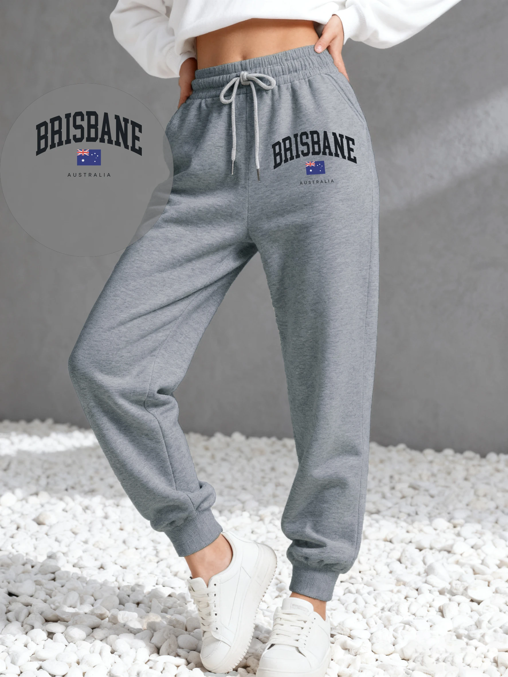 

Brisbane Australia City Printed Woman Sweatpants Autumn Fleece Jogging Pants Pocket Outdoor Pant Multicolor Casual Trousers
