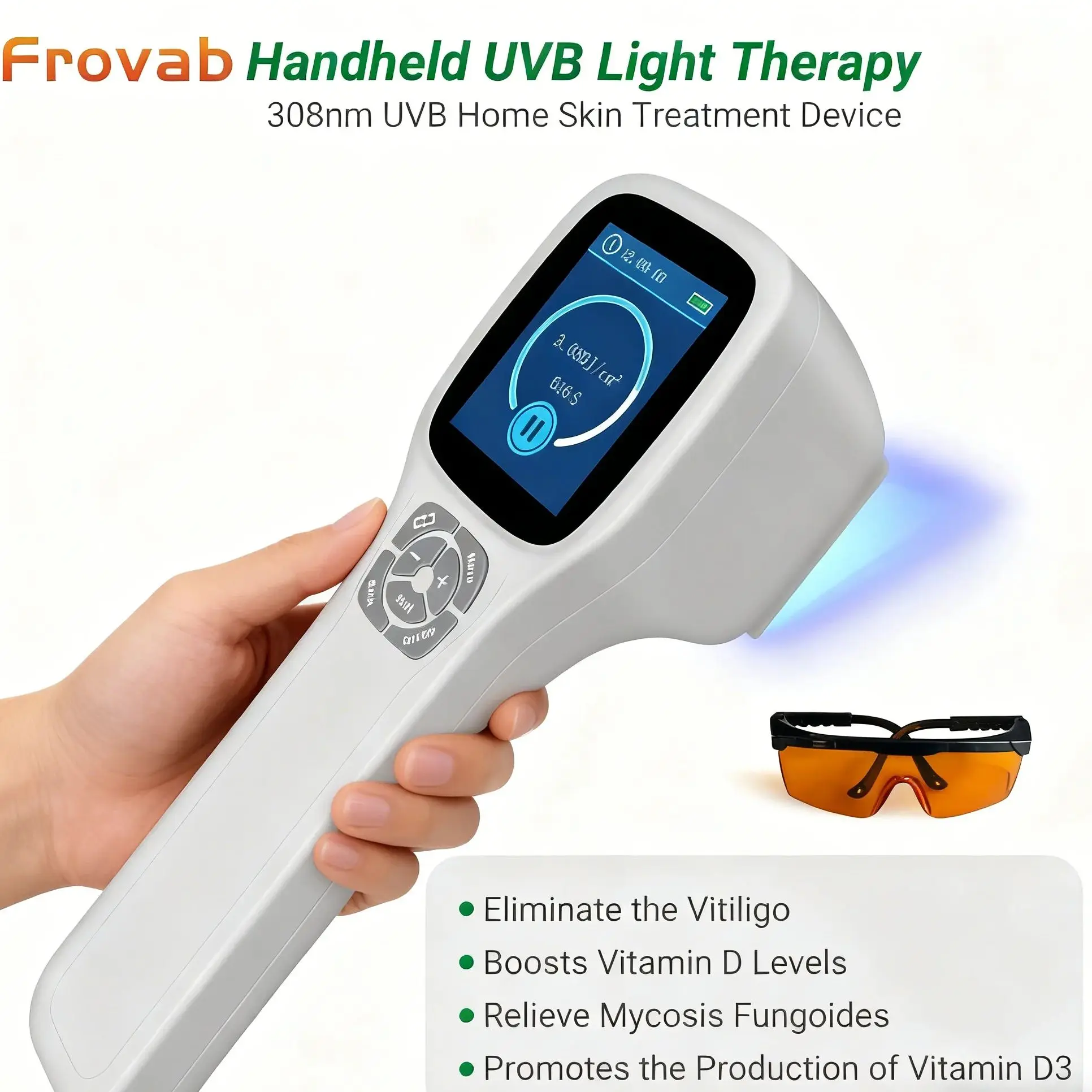 

Frovab 49 диодов 308 нм Эксимерное световое устройство Портативная ультрафиолетовая фототерапия для расстройства кожи Белые пятна Псориаз