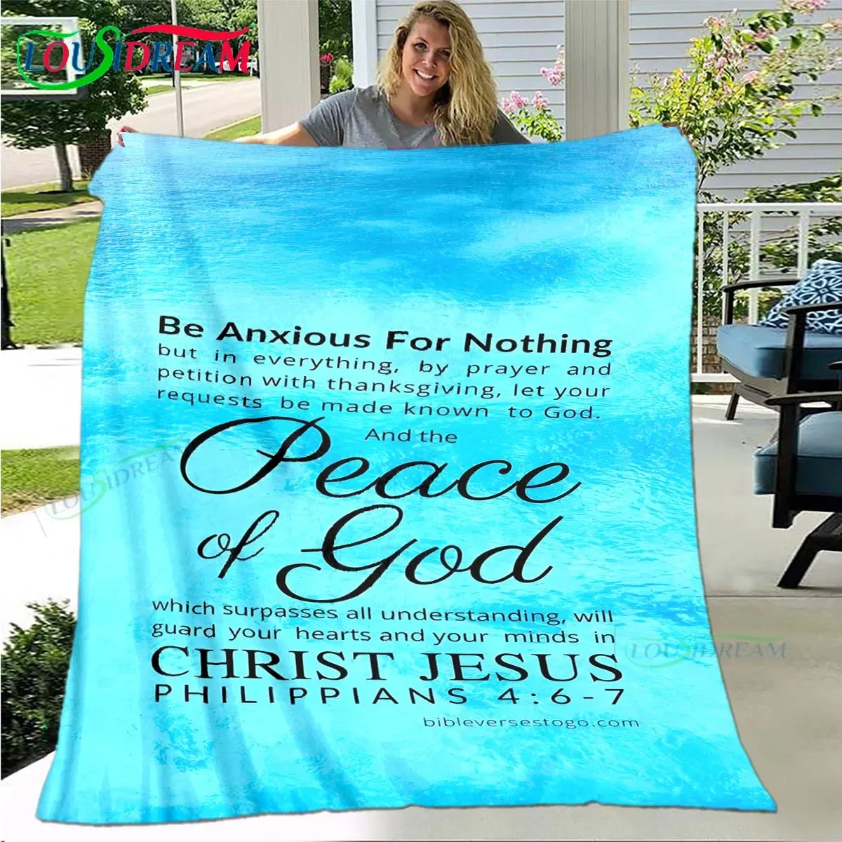 Fashion Bible Verses Jesus Pattern Blanket Flannel Thin Blanket Portable Home Travel Office Lunch Break Blanket Birthday Gift