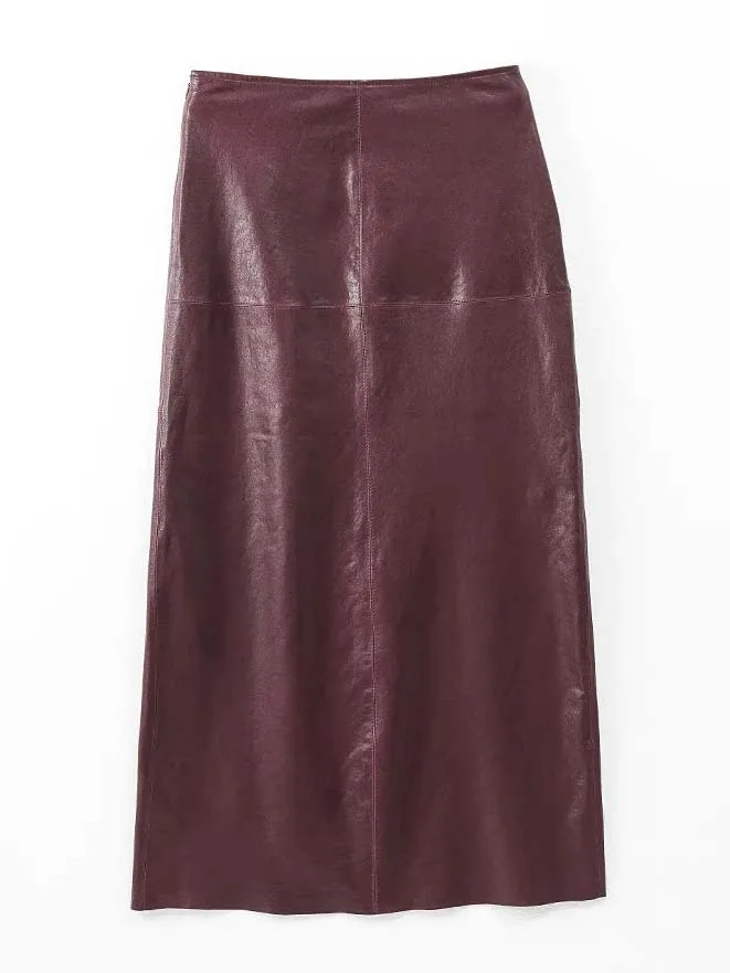 Spring Women's Ankle Long Leather Skirt with Female Soft genuine Leather Back Split Straight Jupe Slimming 90 cm Loose