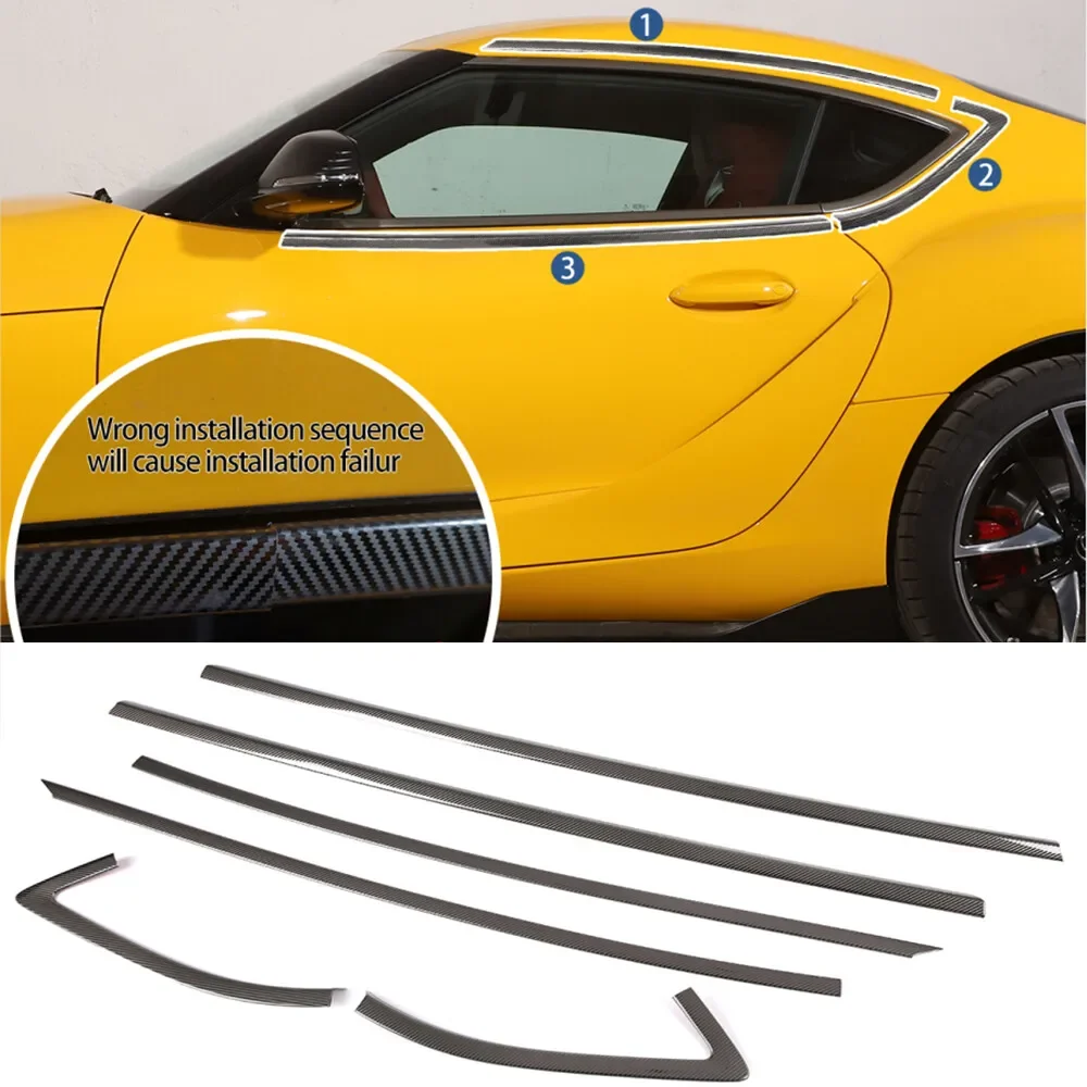 6PCS Steel Stainless Car Exterior Window Strip Trim For Toyota GR Supra A90 Mk5 2019-2025 Molding Decorative Kit Accessories