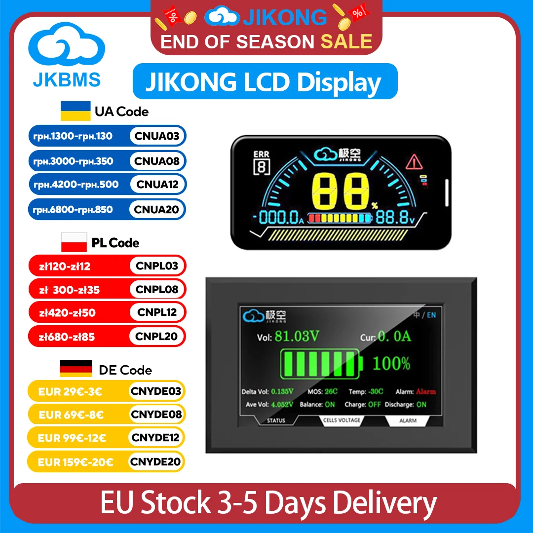 JIKONG BMS LCD Display 2.3 4.3 Inch Lithium Battery Smart Bms Accessories Intelligent Battery Level Indicator JIKONG BMS Monitor