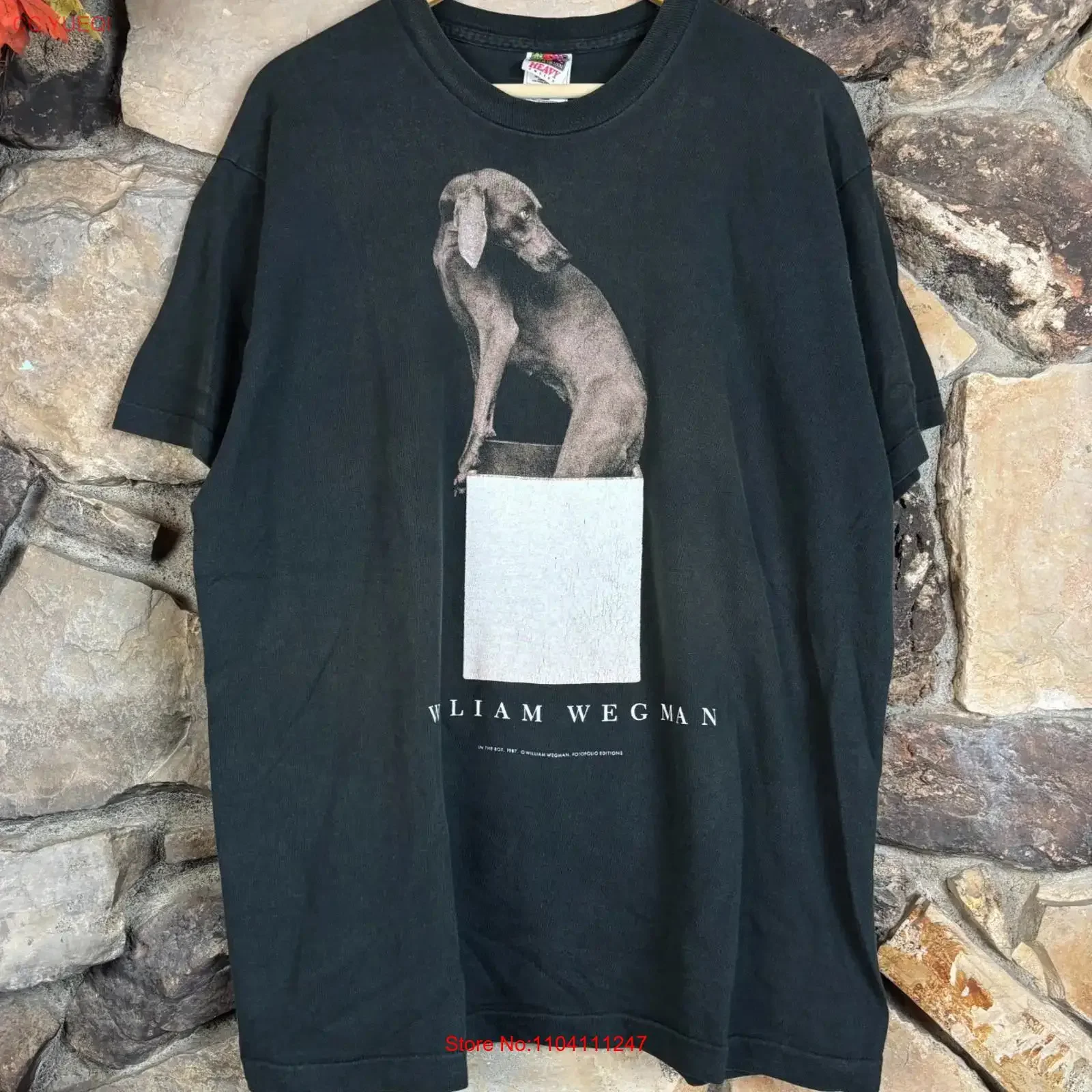 Camiseta Vintage de los 90 con Diseño de William Wegman, Perro en una Caja, Talla XL, Negra, Fruit of the Loom, Lavada, Gráfica, Versátil, Unisex