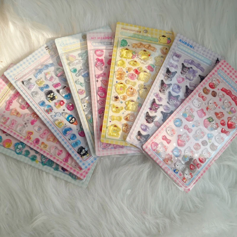 

Cute Anime Hellokitty Kuromi Cinnamoroll 3D Sanrio Stickers Transparent Jelly Crystal Decorative Sticker Phone Case DIY KidsToy
