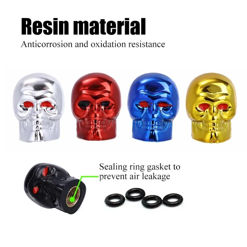 Car Skull Head Valve Cap Motorcycle Bike Wheel Tyre Tires Antirust Copper Core Valve Stem Decoration Cover for Schrader Valve