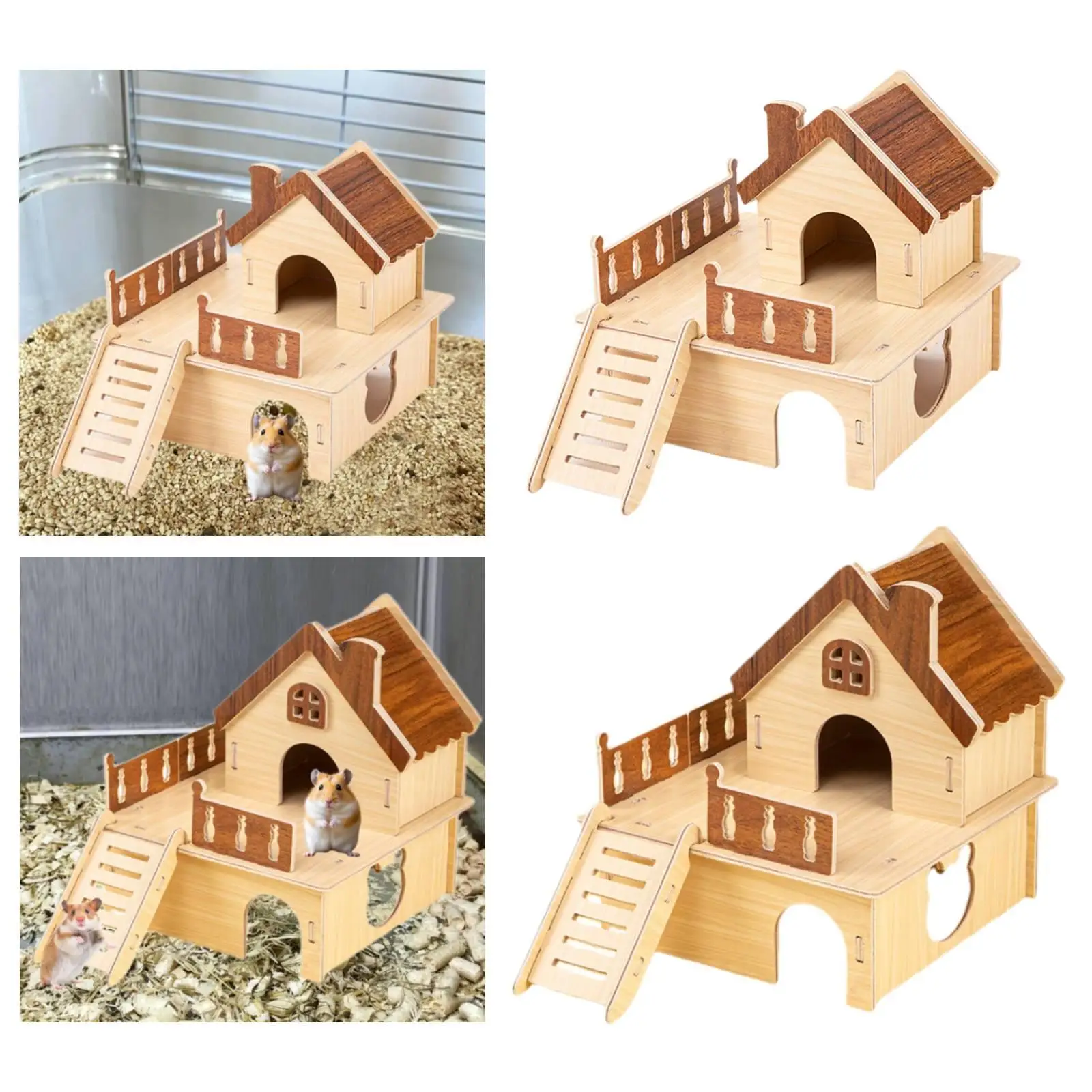 Wooden Hamster House Habitat Hamster Hut Hideout for Lemmings Syrian Hamsters Mice view 4