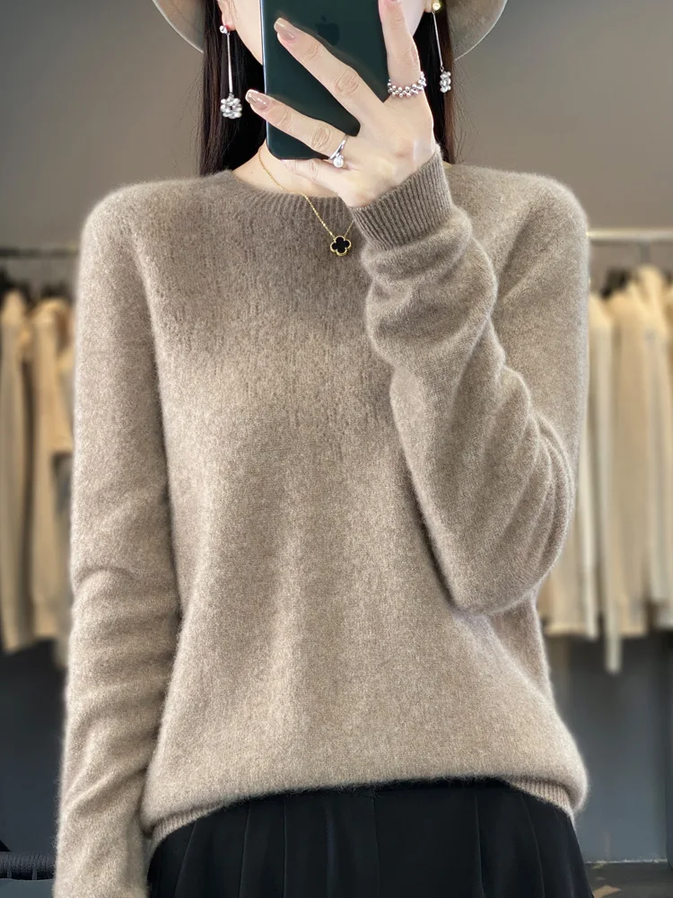 Maglione di cachemire o-collo da donna scava fuori Pullover autunno inverno manica lunga 100% lana Merino maglieria solido vestiti femminili Top