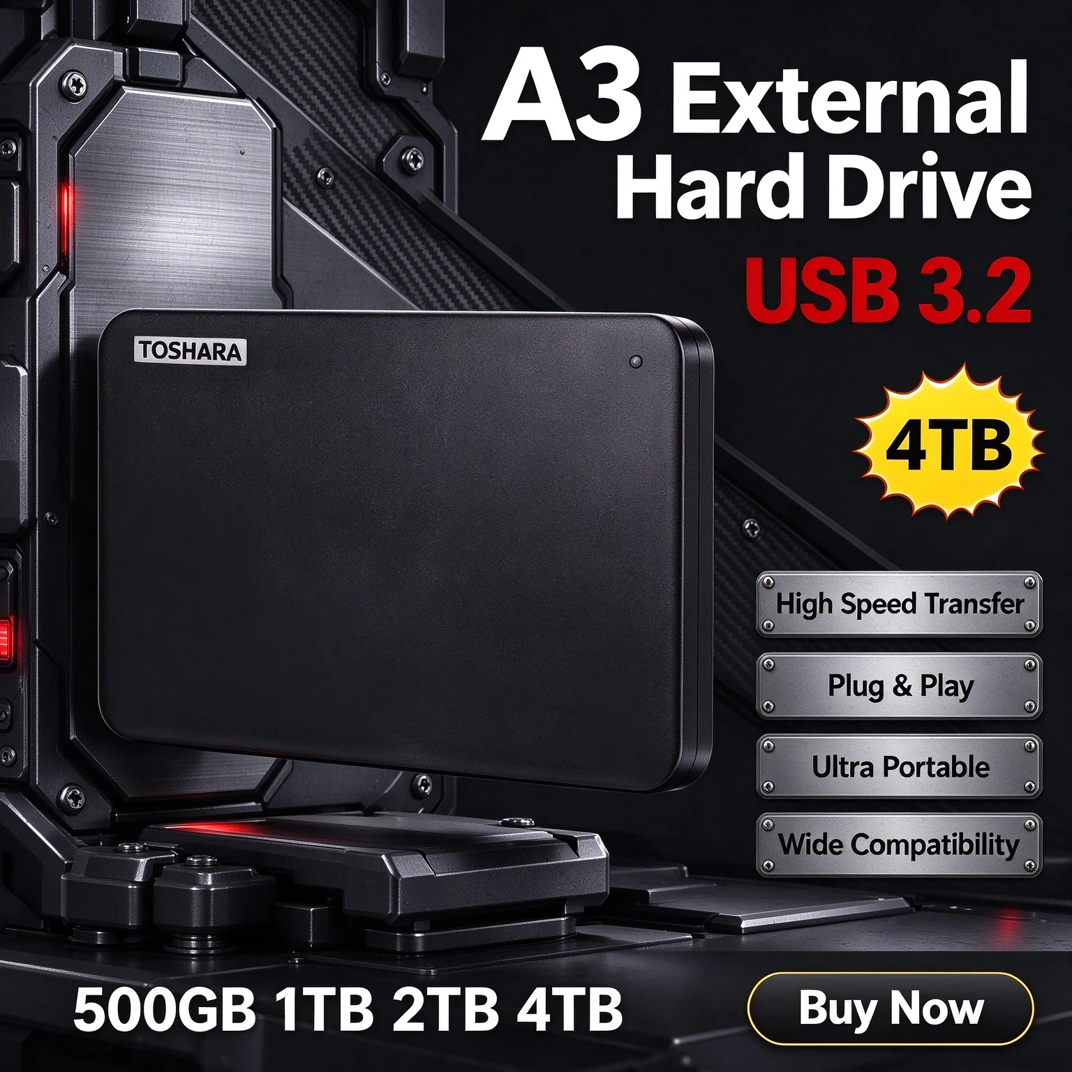 2026 New Portable Hard Drive A3 SSD 500GB 1TB 2TB 4TB Black External Hard Drive USB 3.0 Portable for Gaming Console Office