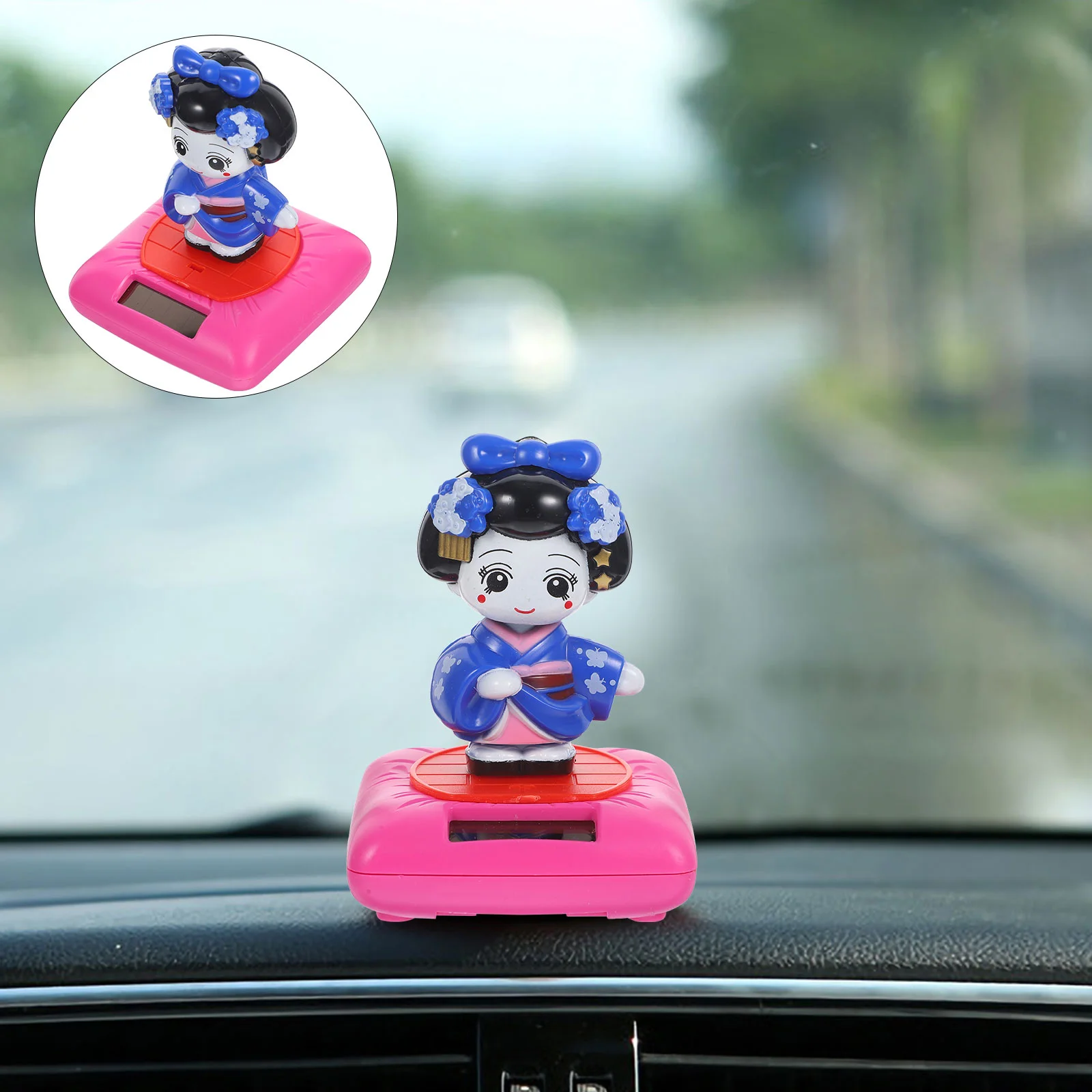 Figurine di kimono per bambini solari che agitano ornamenti decorativi per auto Decorazioni da tavola in plastica Piccolo giocattolo carino