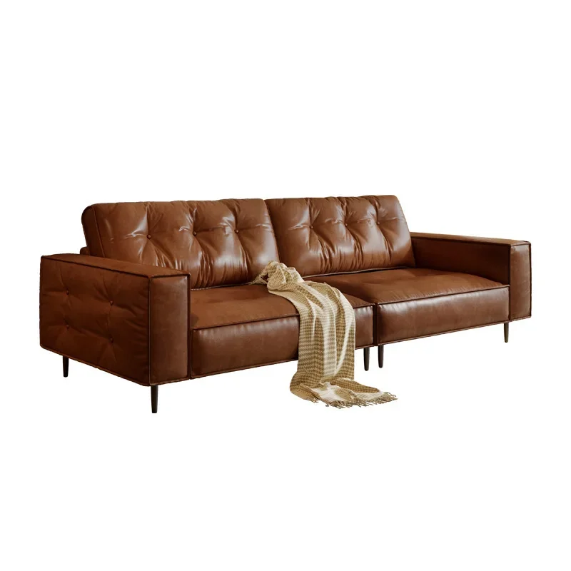 

Medieval oil wax leather sofa Italian modern simple straight row cat claw
