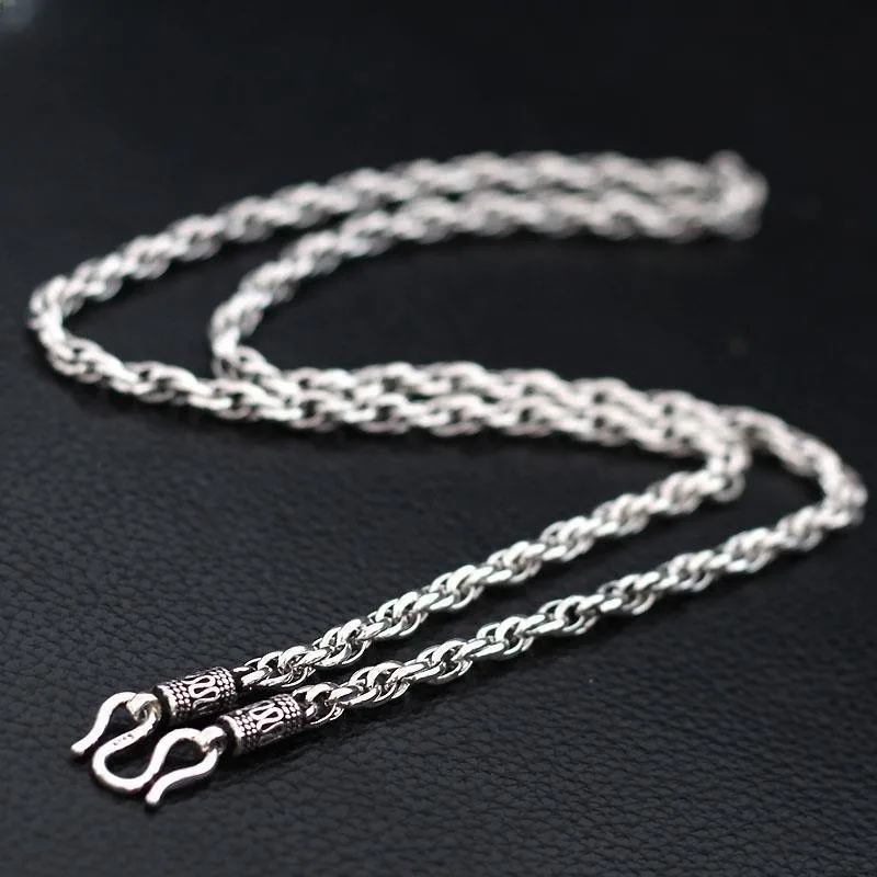 Twist Rope Chain Vintage Rugged Style Adjustable Length Unisex Lariat Necklace Thai Amulet Pendant with M Clasp Layering Jewelry