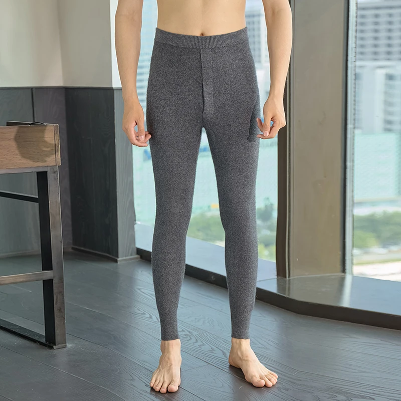 Men's 100% Cashmere Pants Four Flat Thickened Knitted Base Layer Thermal Pants Autumn Winter Inner Wear Comfortable Long Johns