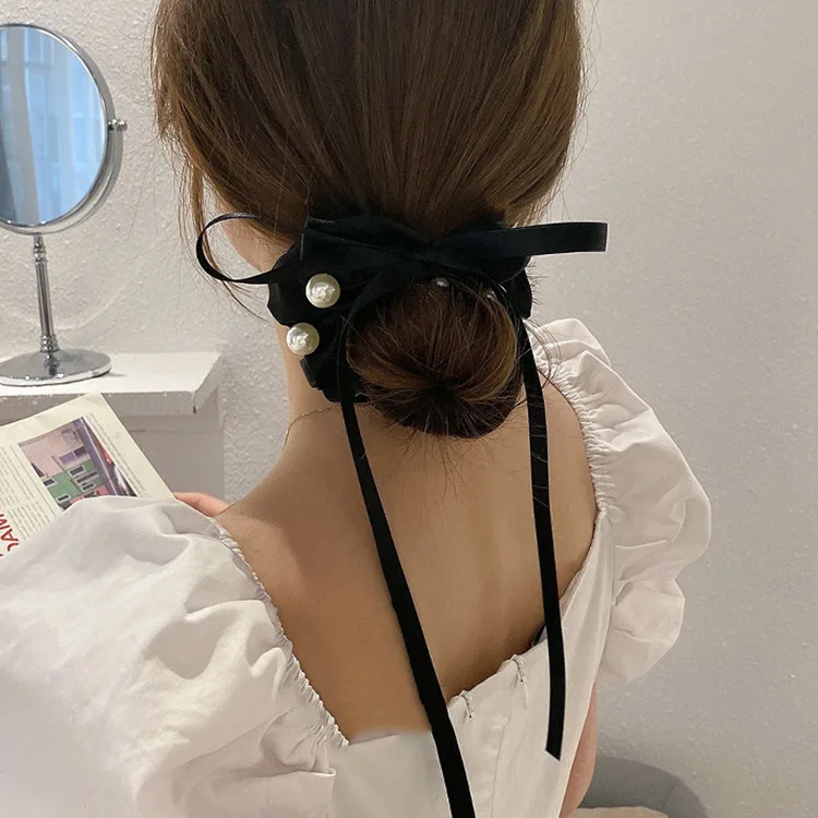 

Silk Ribbon Scrunchie Bow Hair Tie Korean Style Non Slip Ponytail Holder for Women Summer Wear