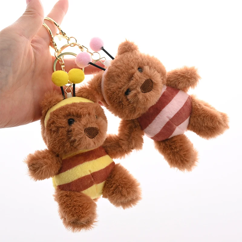 Cute Cartoon Bee Barcelona Bear Plush Dolls Toy Keychain Pendant Backpack Hangings Decoration Gifts