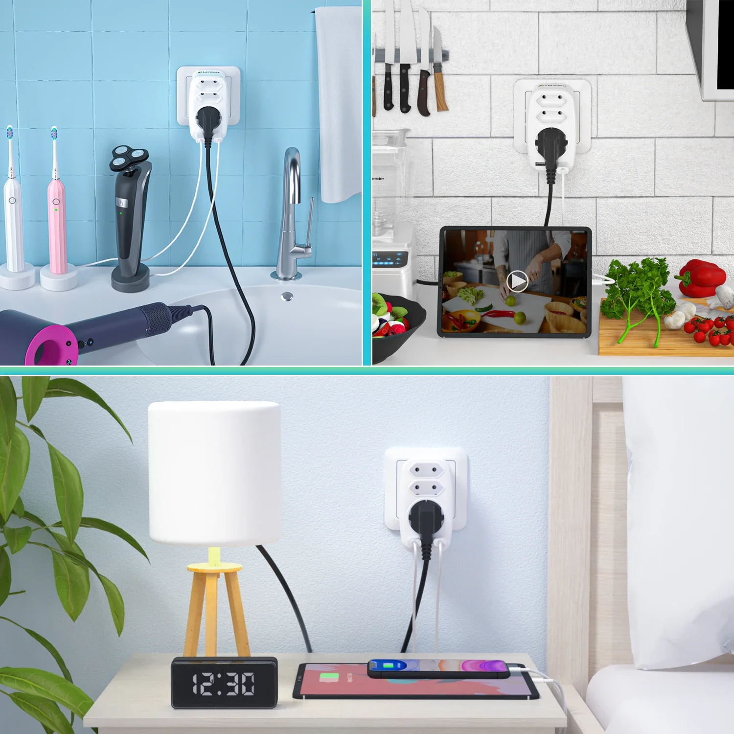 LENCENT EU Plug Настенная розетка Удлинитель USB-зарядное устройство с 3 розетками переменного тока + 2 USB-портами Многоразъемный адаптер 4000 Вт для дома/офиса