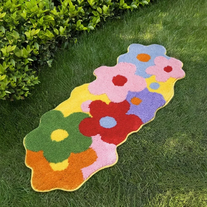 Dopamine Floral Carpet for Living Room Bedroom Flocking Bedside Area Rugs Home Girl Children's Room Floor Mat Study Tatami Mat