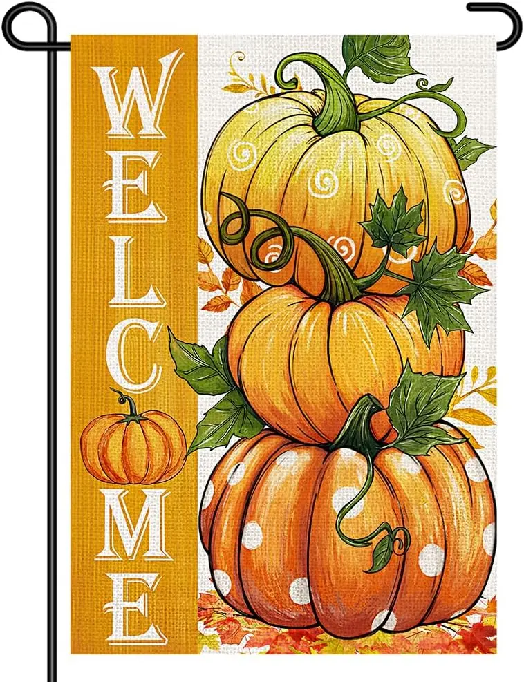 Осенние садовые флаги Welocme с тыквой для наружной мешковины, 12x18 дюймов, двусторонний, осенний знак на День Благодарения, небольшой флаг, фермерский дом LLE