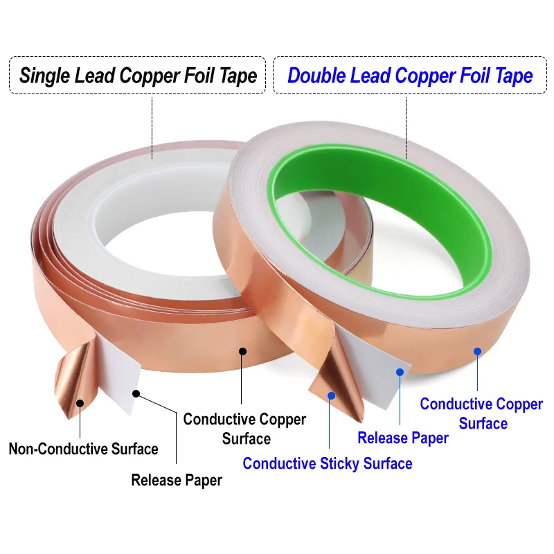 20m/roll Copper Foil Tape 5/6/8/10/15/20/25/30/35/40/45/50mm Adhesive Conductive Single/Double Sided Electrical Repair Tapes