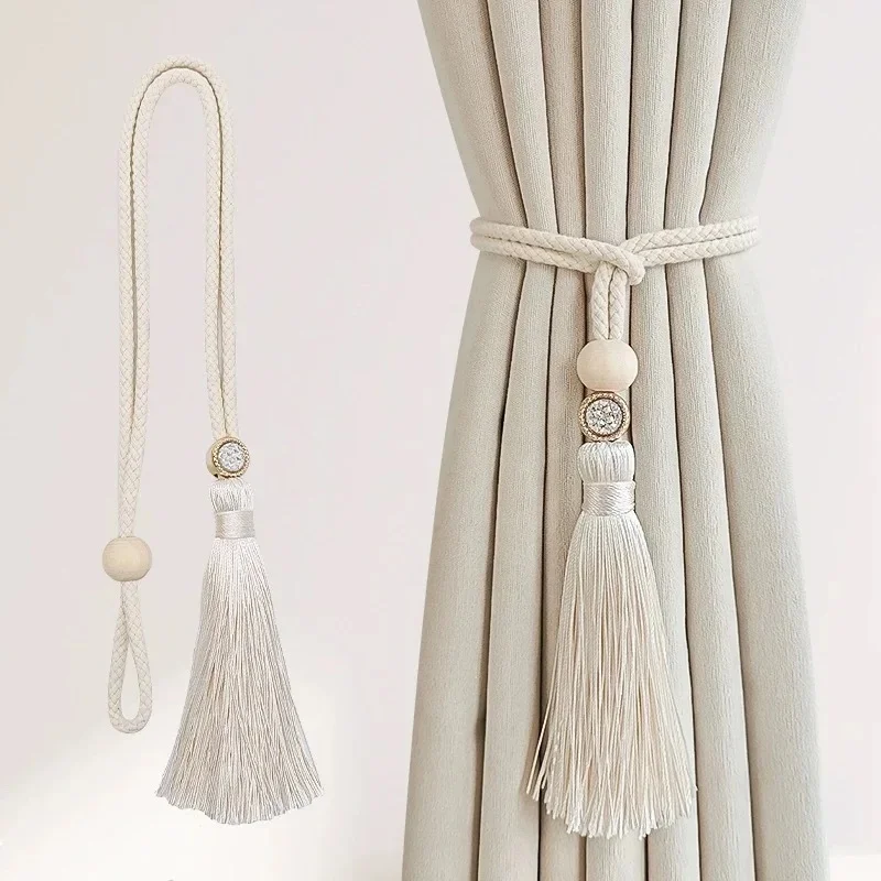 2PCS Bohemian Chic Adjustable Cotton Cord Curtain Tie Fringe - Hand Woven, Log Loop Curtain Buckle Strap