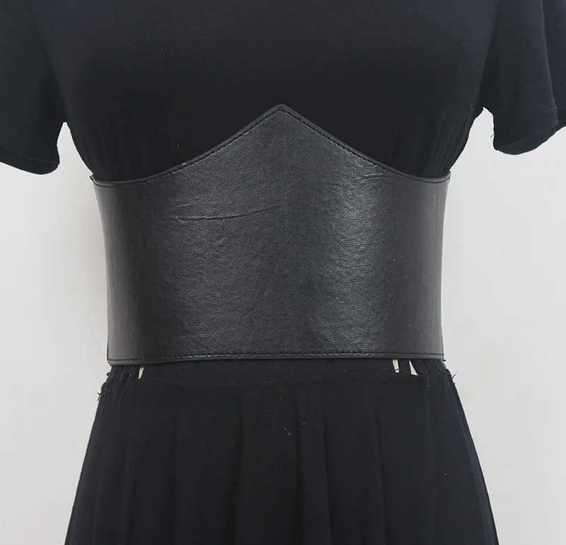 Women's Runway Fashion PU Leather Elastic Cummerbunds Female Dress Corsets Waistband Belts Decoration Wide Belt R776