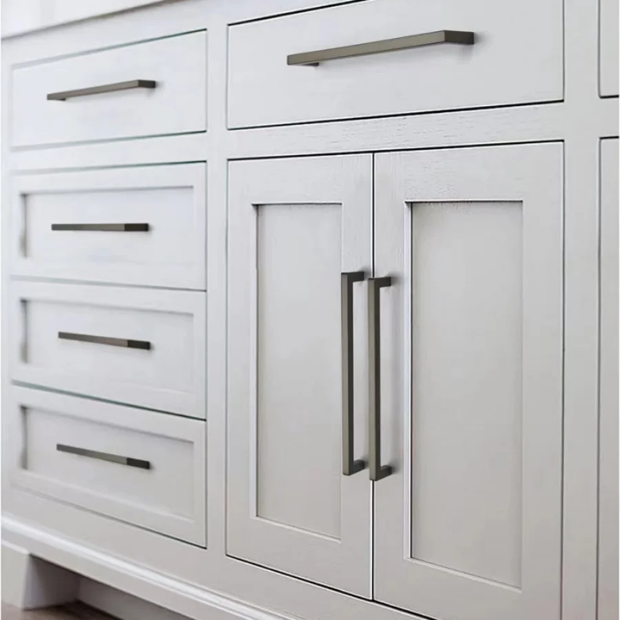 Tiradores de muebles cepillados cuadrados simples, tiradores de puertas de armario de cocina negros de acero inoxidable, perillas de cajón, herrajes para muebles