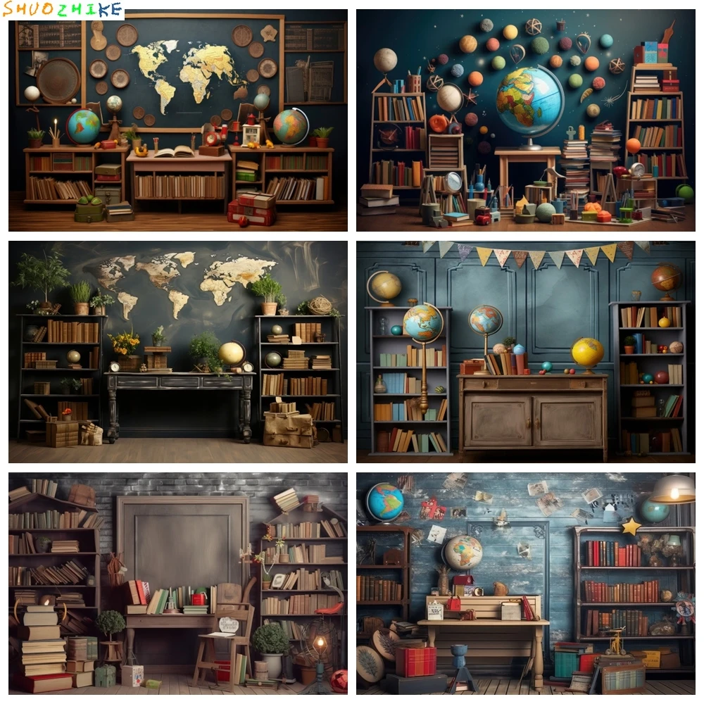 

AI Scene Bookshelf Backdrop for Photography Books Children Back to School Kids Portrait Room Decor Photocall Photo Background