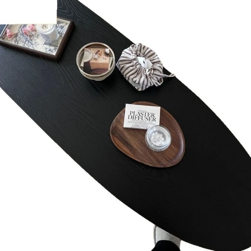 

Oval coffee table Nordic simple living room B & B wabi sandy wind log home small apartment black solid wood table