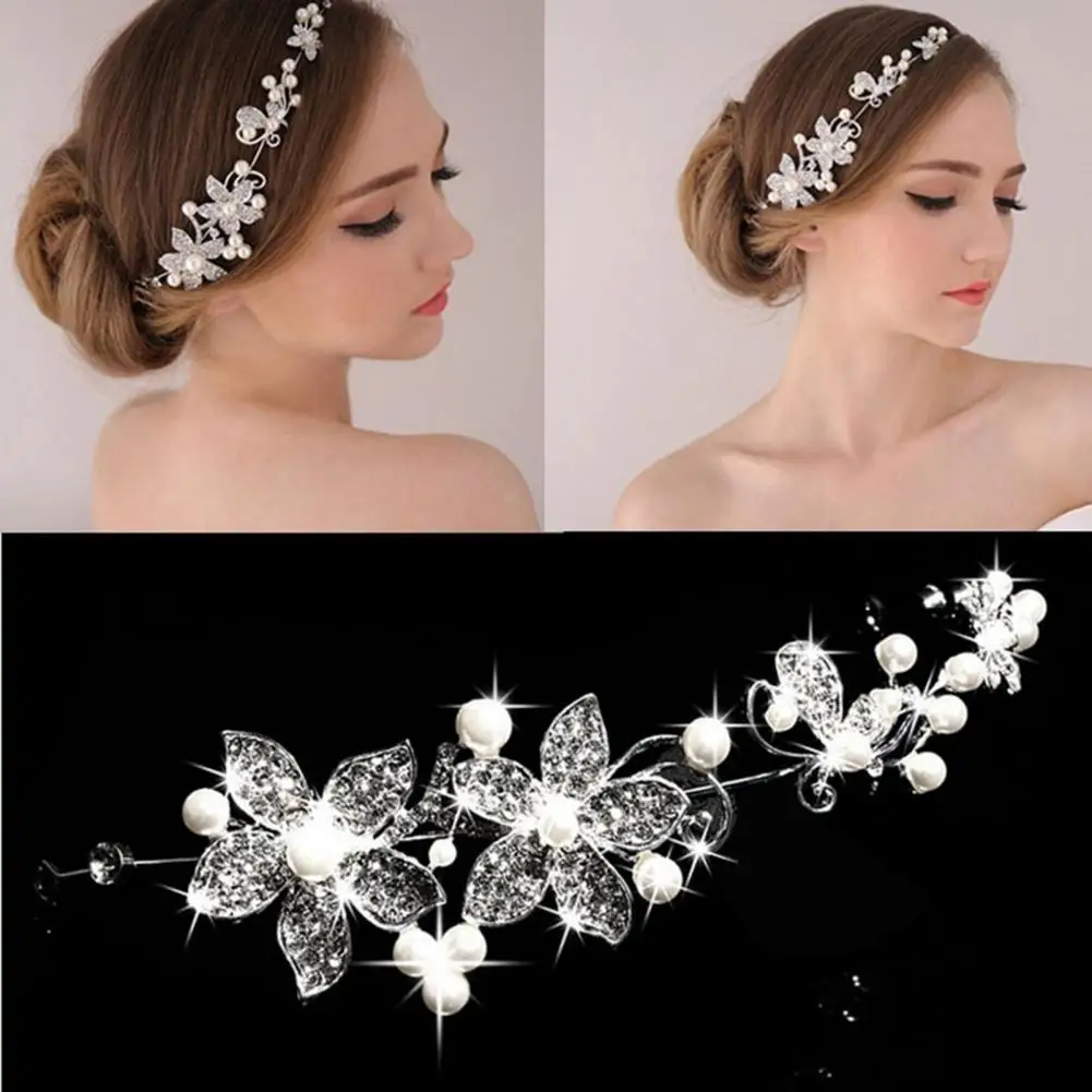 Wedding Bridal Hair Piece Bridal Jewelry Rhinestone Flower Headband Wedding Dress Hair Bands Head Band Elegant Princess Headwear