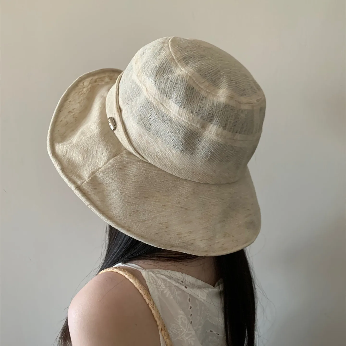 Elegant Linen Bucket Hat Women Summer Thin Breathable Sun Hat Stylish Minimalist Large Brim Literary Fisherman Hat