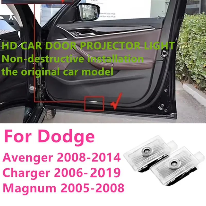 2x Car Door Welcome Light For Dodge Charger 2006-2019 Magnum 2005-2008 Avenger 2008-2014 HD LED Lamp refit Laser Decor Projector