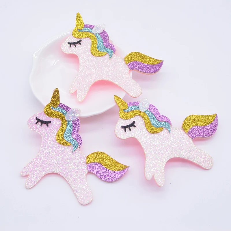 5Pcs Glitter Powders Unicorn Patches for Crafts Clothes Decor Appliques DIY Headwear Hair Clips Accessories