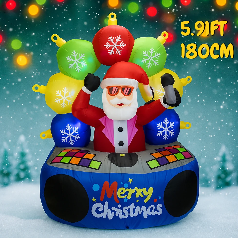 Juguete inflable de 5,91 pies, luces LED de Papá Noel para DJ, adornos navideños para patio, suministros navideños, adornos para el hogar, regalo festivo para vacaciones