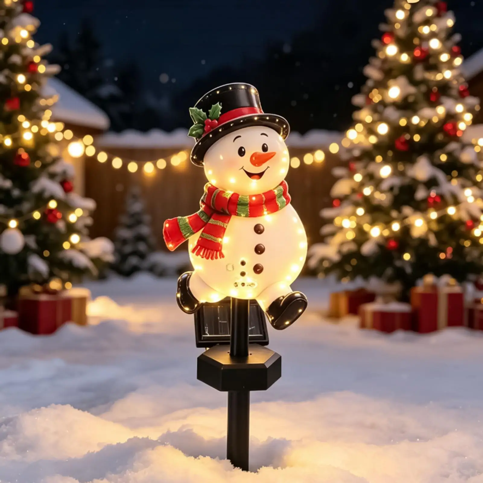 Solar Snowman Lights 2-Piece Winter Decorative Snowman Lamp Decorative LED Stake Lamp For Garden Yard Backyard Courtyard Porch