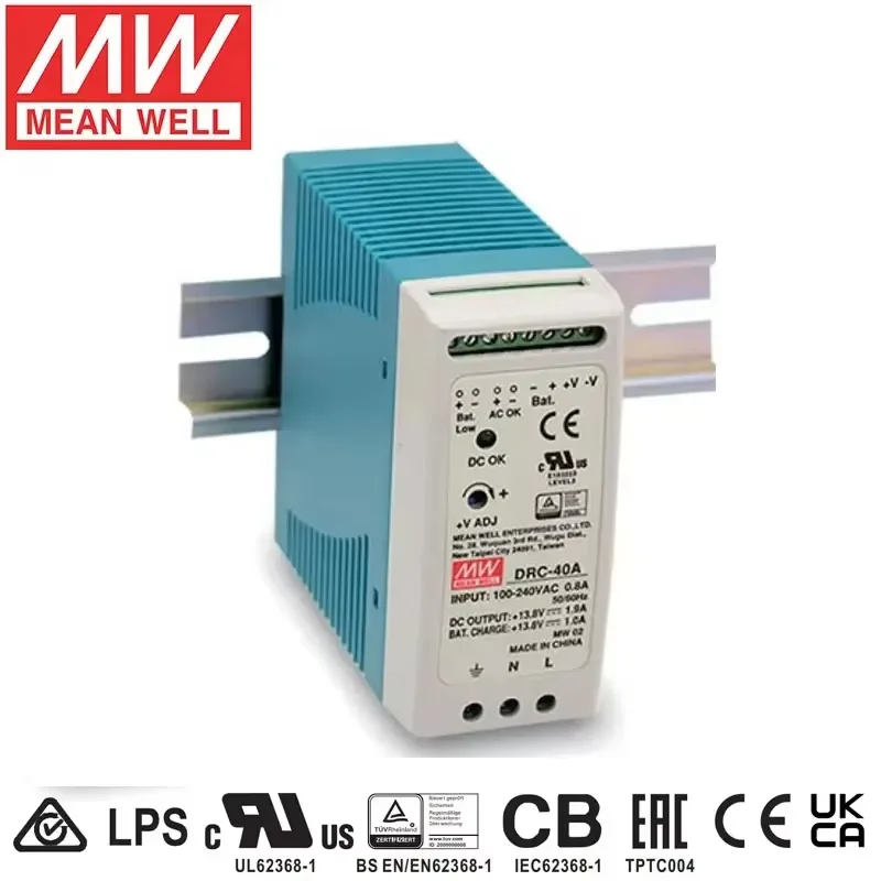 Mean Well DRC-60A DRC-100B 40W 60W 100W AC to DC 13.8v 27.6v Din Rail MEANWELL Security Power Supply with Battery Charger UPS