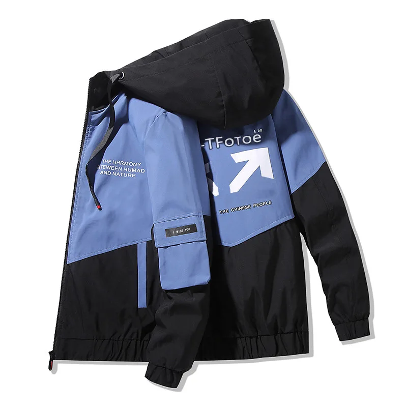 Jacket Men Fashion Casual Windbreaker Jacket Coat PU Men Spring and Autumn New Hot Outwear Stand Slim Military Embroidery