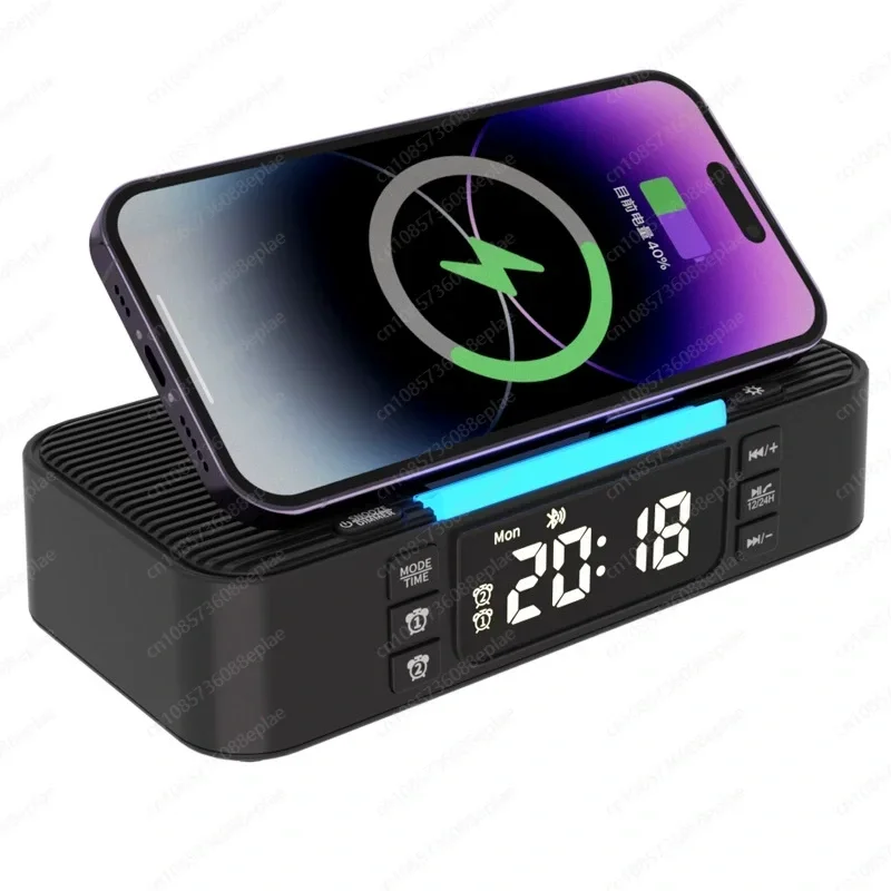 

3-in-1 Wireless Charger Alarm Clock Time LED Light 15W Fast Charging Holder For Phone Multifunctional Desk Bluetooth Speakers