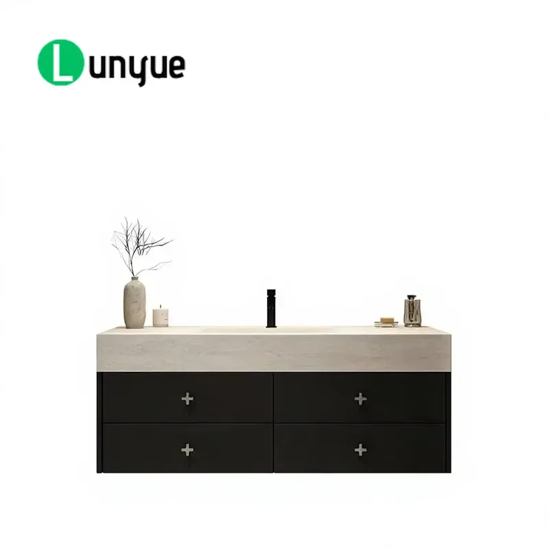 New Chinese Style Wall Mounted Ceramic Basin Bathroom Vanity Set with Mirror Integrated Sink Cabinet Modern Washstand for