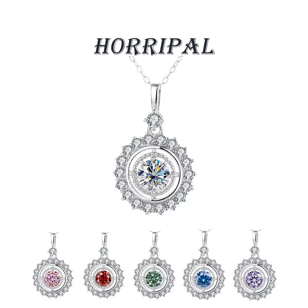 HORRIPAL 1CT D VVS1 Moissanite Pendant Necklace for Women 925 Sterling Silver GRA Classic Engagement Party Gift Fine Jewelry