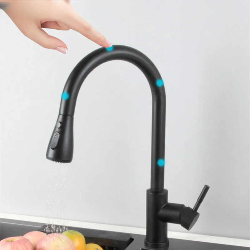 Touch Kitchen Faucet, Matte Black Pull Out Kitchen Faucet for Smart Sensor Kitchen Mixer Tap, Black Bronze Touch Kitchen Faucets