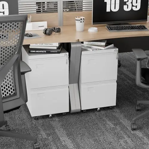 2 Drawer Metal File Cabinet with Lock and Wheels, White | 14.57