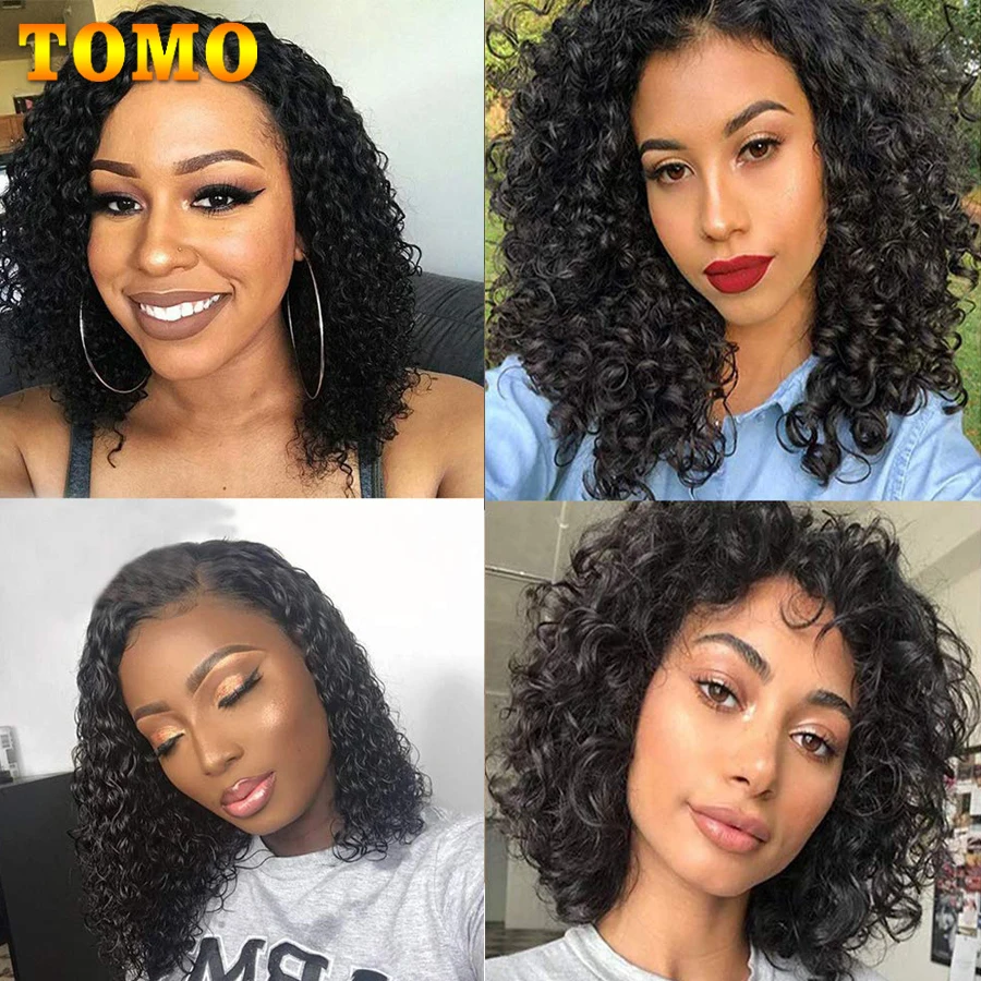 TOMO Short Curly Synthetic Hair Weave 3 Packs 10 12 14 Inch Hair Bundles Black Weft Wavy Hair Extensions For Women