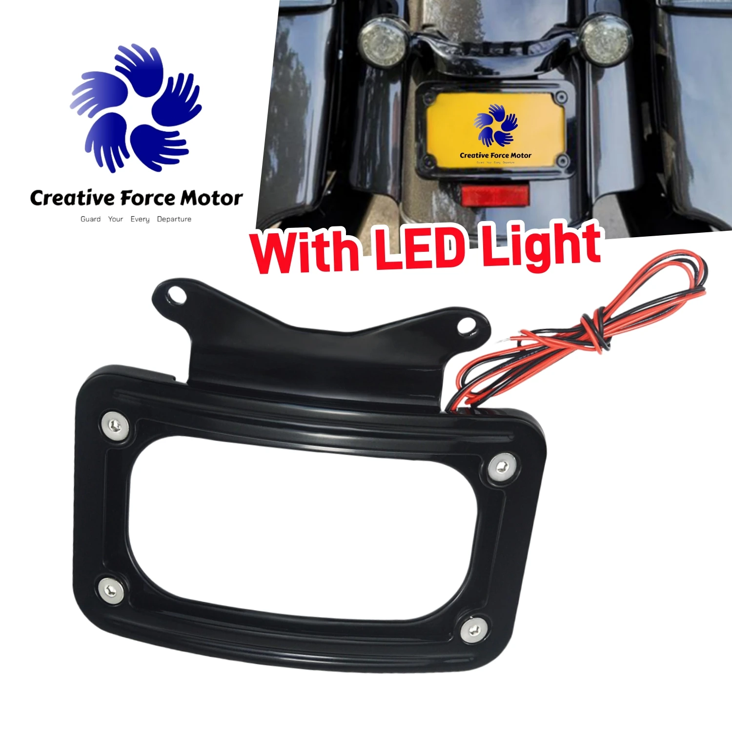 

Motorcycles LED Light Curved License Plate Frame Mount Kit For Harley Touring Road King Street Glide FLTRX FLTRXS FLHX 2010-2024